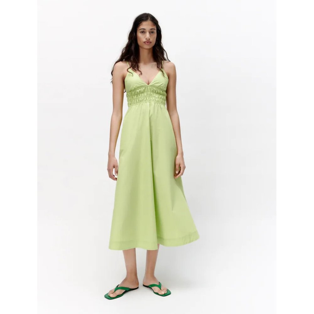 NWT ZARA S POPLIN MIDI DRESS WITH V-NECKLINE AND ADJUSTABLE SPAGHETTI STRAPS
